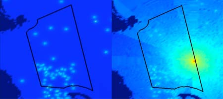 graphic showing the noise of shipping traffic drowning out the vocalizations of whales