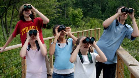 Children birdwatching. Photo by Susan Spear/Cornell Lab.