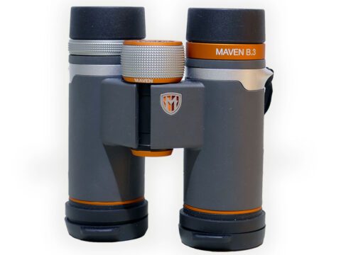 Gray and orange binoculars